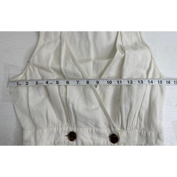 Madewell Button-Waist Wrap Midi Dress Linen Blend White Sleeveless Beach 4 - Picture 7 of 9